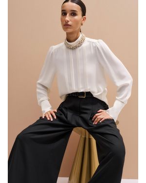 ME+EM Silk Am-Pm High Neck Top + Embellished Collar - Natural