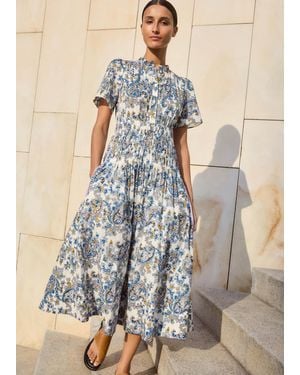 ME+EM Cotton Geo Paisley Print Midi Dress - Blue