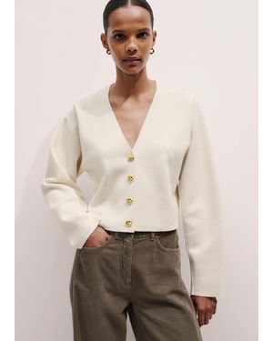 ME+EM Merino Cotton Milano Knit Extreme Sleeve Crop Cardi - Natural