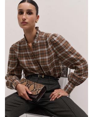 ME+EM Cotton Check Blouse - Brown