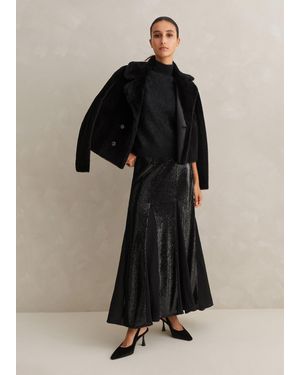ME+EM Sequin + Georgette Godet Maxi Skirt - Black