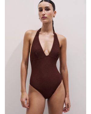 ME+EM Compact Texture Halterneck Swimsuit - Blue