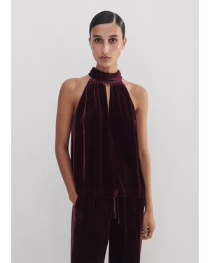 ME+EM Silk-Blend Velvet Halterneck Top - Purple