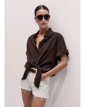 ME+EM Cotton Tie Front Beach Shirt - Brown