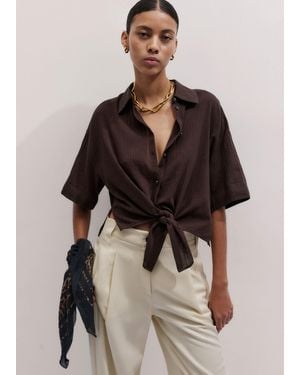 ME+EM Cotton Tie Front Beach Shirt - Brown
