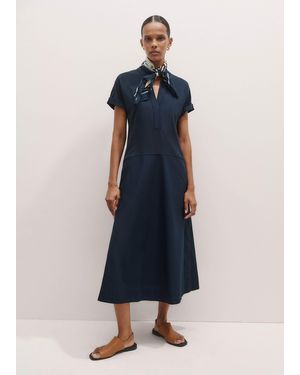 ME+EM Mixed Media Open Collar Maxi Dress - Blue