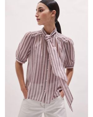 ME+EM Stripe Blouse + Tie - Purple