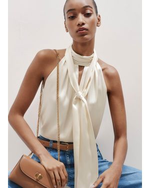 ME+EM Silk Satin Halterneck Top + Tie - Natural