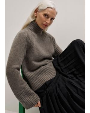 ME+EM Cashmere High Neck Statement Jumper - Grey