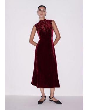 ME+EM Silk Blend Velvet Embroidered Midi Dress