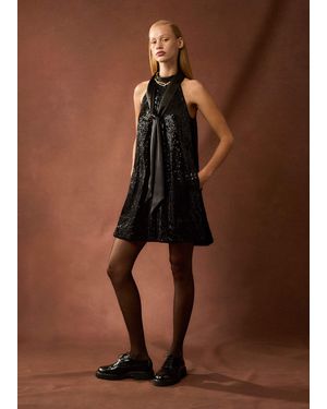 ME+EM Silk-Blend Sequin Short Swing Dress + Tie - Brown