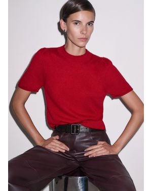 ME+EM Merino Cashmere Silk Pouf Sleeve Knit Tee - Red