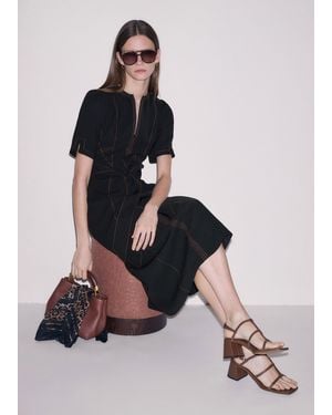 ME+EM Modern Twill Contrast Stitch Midi Dress + Belt - Black
