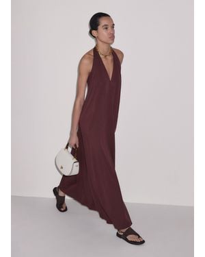 ME+EM Deep V Halterneck Full Length Dress - Purple