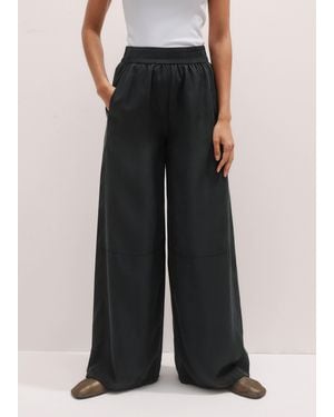 ME+EM Washed Silk Drawstring Wide-Leg Trouser - Black