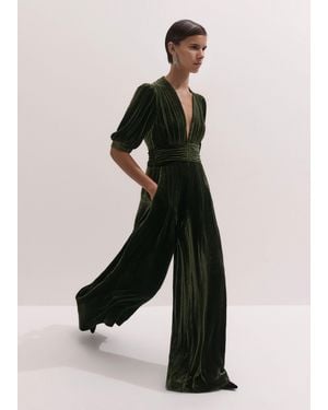 ME+EM Silk Blend Velvet Twist Detail Wide Leg Jumpsuit - Black