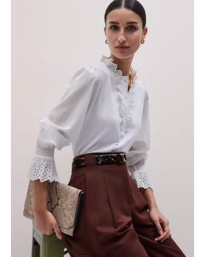 ME+EM Cotton Voile Broderie Layering Blouse - White