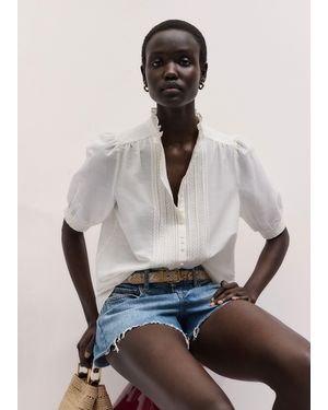 ME+EM Silk Cotton Trim & Pintuck Detail Straight Blouse - Multicolour