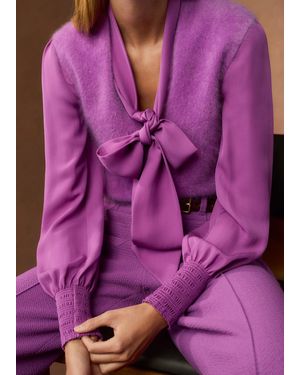 ME+EM Brushed Cashmere V-Neck Crop Sweater Vest - Purple