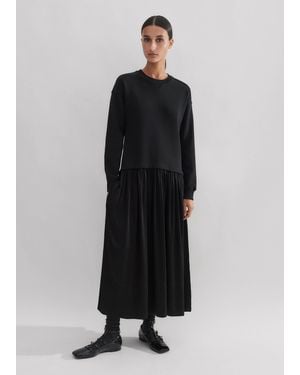ME+EM Mixed Media Sweatshirt Maxi Dress - Black