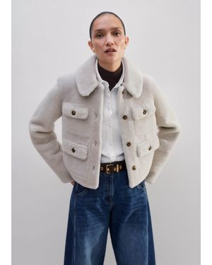 ME+EM Shearling Military Crop Jacket - Natural