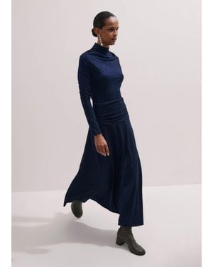 ME+EM Metallic Draped Cowl Neck Maxi Dress - Blue
