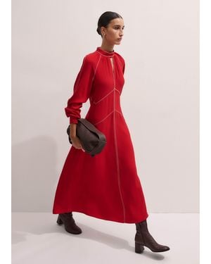 ME+EM Contrast Stitch Paneled Maxi Dress - Red