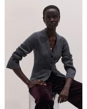 ME+EM Merino Cashmere Waisted Cardigan Mid Melange - Black