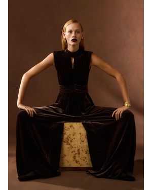 ME+EM Silk-Blend Velvet Wide-Leg Jumpsuit - Brown