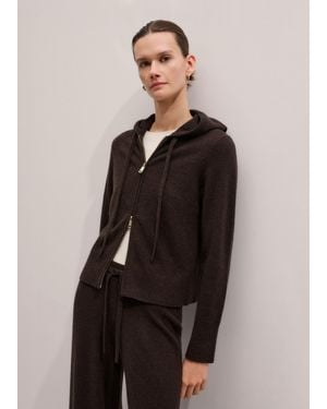 ME+EM Cashmere Two Way Zip Straight Hoody Warm Chocolate Melange - Brown