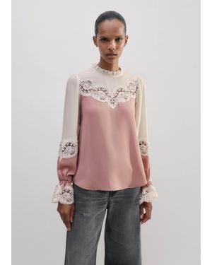 ME+EM Silk Colour Block Lace Trim Blouse - Multicolour