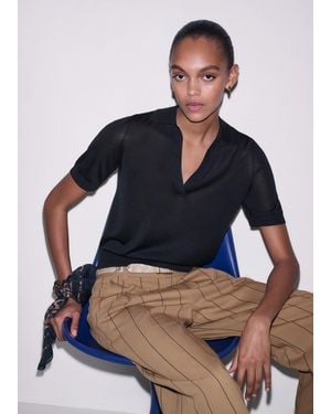 ME+EM Silk Slim Knit Polo Tee - Blue