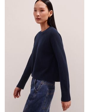 ME+EM Lightweight Cashmere Raglan Crop Jumper - Blue