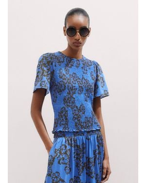 ME+EM Stencil Bloom Print Smock Top - Blue