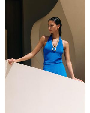 ME+EM Towelling Halterneck Crop Top - Blue