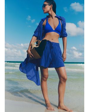 ME+EM Cotton Stripe Beach Short Intense-Sky - Blue