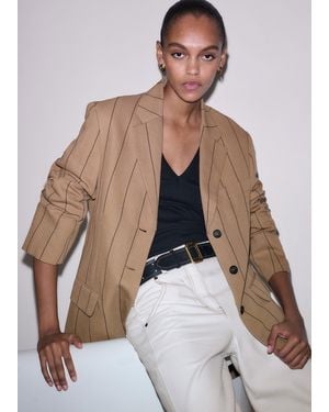 ME+EM Intelligently Oversized Pinstripe Blazer Tan - Orange
