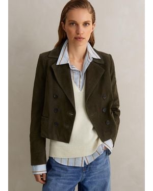 ME+EM Suede Cropped Military Jacket - Brown