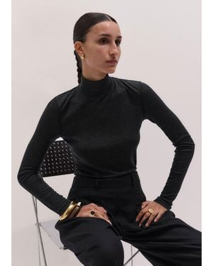 ME+EM Slim High Neck Layering Top Charcoal Melange - Black