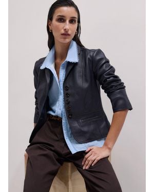 ME+EM Leather Short Fitted Blazer - Blue
