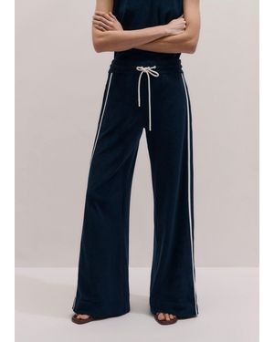 ME+EM Rib Trim Towelling Track Trousers-Cream - Blue