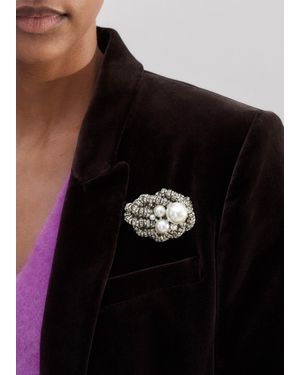 ME+EM Crystal Knot + Faux Pearl Brooch - Black