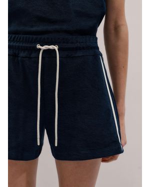 ME+EM Rib Trim Towelling Shorts-Cream - Blue