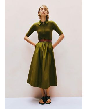 ME+EM Mixed Media Shirt Collar Maxi Dress - Green