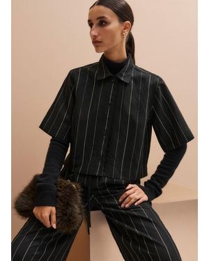 ME+EM Fluid Crop Pinstripe Shirt - Black