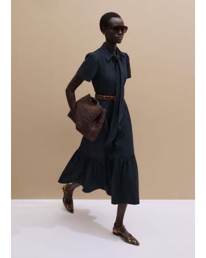 ME+EM Fit And Flare Cotton Seersucker Midi Dress + Belt - Blue