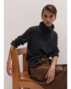 ME+EM Cashmere Relaxed Boyfriend Sweater + Snood Charcoal Melange - Black