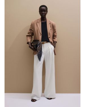 ME+EM Wide Leg Textured Double Pleat Trouser - Natural