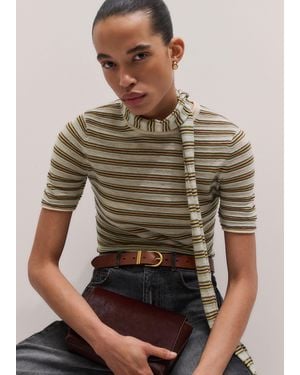 ME+EM Barely There Micro Stripe Slim Tee + Tie - Brown