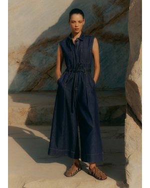 ME+EM Denim Wide-leg Crop Jumpsuit - Green